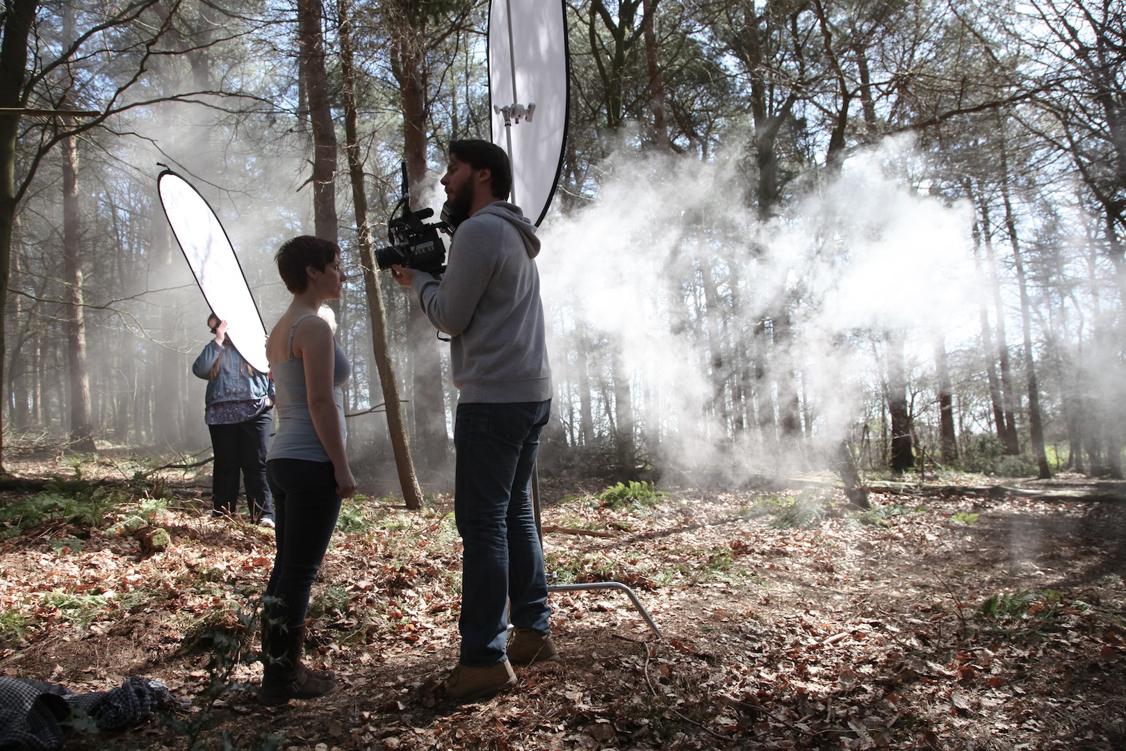 Image of Adam Lyons DOP shooting the film in a forest